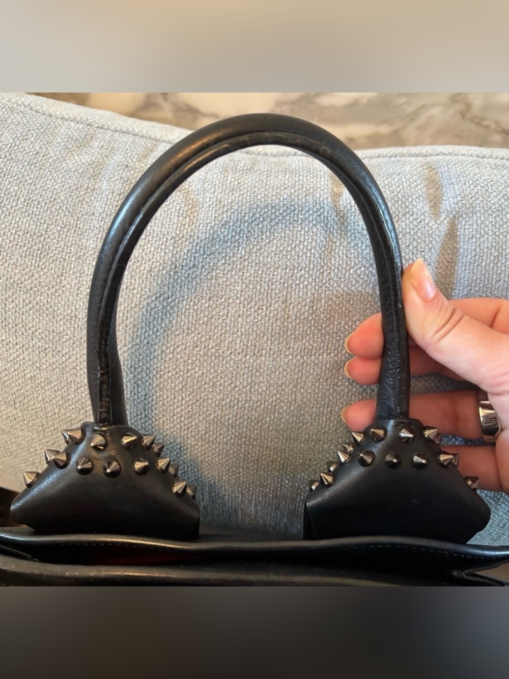 Authentic Christian Louboutin Small Eloise Black Leather Spiked Tote Crossbody - Picture 4 of 13